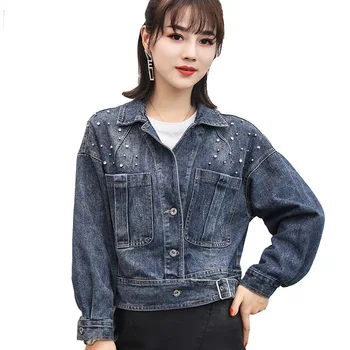

Rlyaeiz Korean Fashion Diamonds Autumn Wash Denim Jacket Women Short Jeans Jacket Chaquetas Mujer Blue Overcoat Streetwear