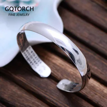 

Mantra Cuff Bangles For Women And Men 999 Silver Buddha Jewelry Carved Heart Sutra High Polished Resizable Bracelets & Bangles