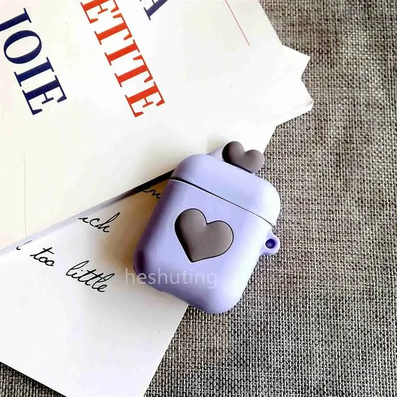 Purplelove Чехол для Airpods, силиконовый чехол с рисунком для Apple Air pods, милый чехол для наушников, 3D чехол для наушников, аксессуары для наушников - Цвет: Purplelove