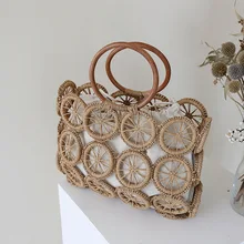 Vintage Hollow Straw Bags For Women Designer Wooden Handle Rope Woven Handbags Rattan Summer Beach Large Totes Lady Bali Purses Vintage Hollow Straw Bags For Women Designer Wooden Handle Rope Woven Handbags Rattan Summer Beach Large Totes Lady Bali Purses