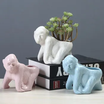 

Cermic Plant Pot Succulent Flowerpot Cartoon Animal Fleshy Orangutan Shaped Flower Pot for Home Gradening