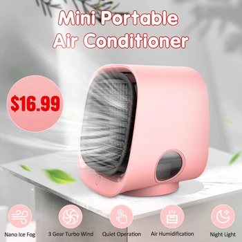 

USB Mini Portable Air Conditioner Night Light Purifier Humidifier Desktop Air Cooling Fan with Water Tank for Office Home Summer