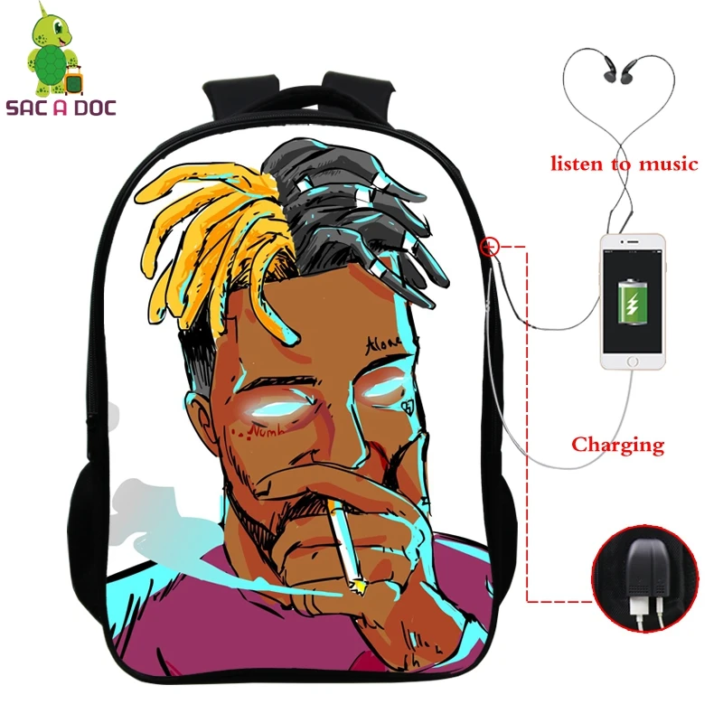 9 Xxxtentacion известный раппер школьная сумка Многофункциональный usb зарядка Рюкзак для ноутбука для подростков мальчиков девочек дорожные сумки через плечо - Цвет: 9