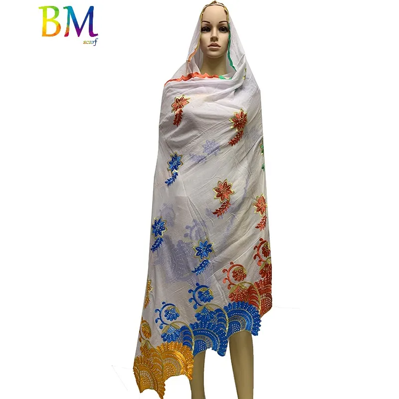 Африканская Женская шаль хлопок вышивка шарф Мусульманский Хиджаб шарф для шали BX01 - Цвет: BX01-1