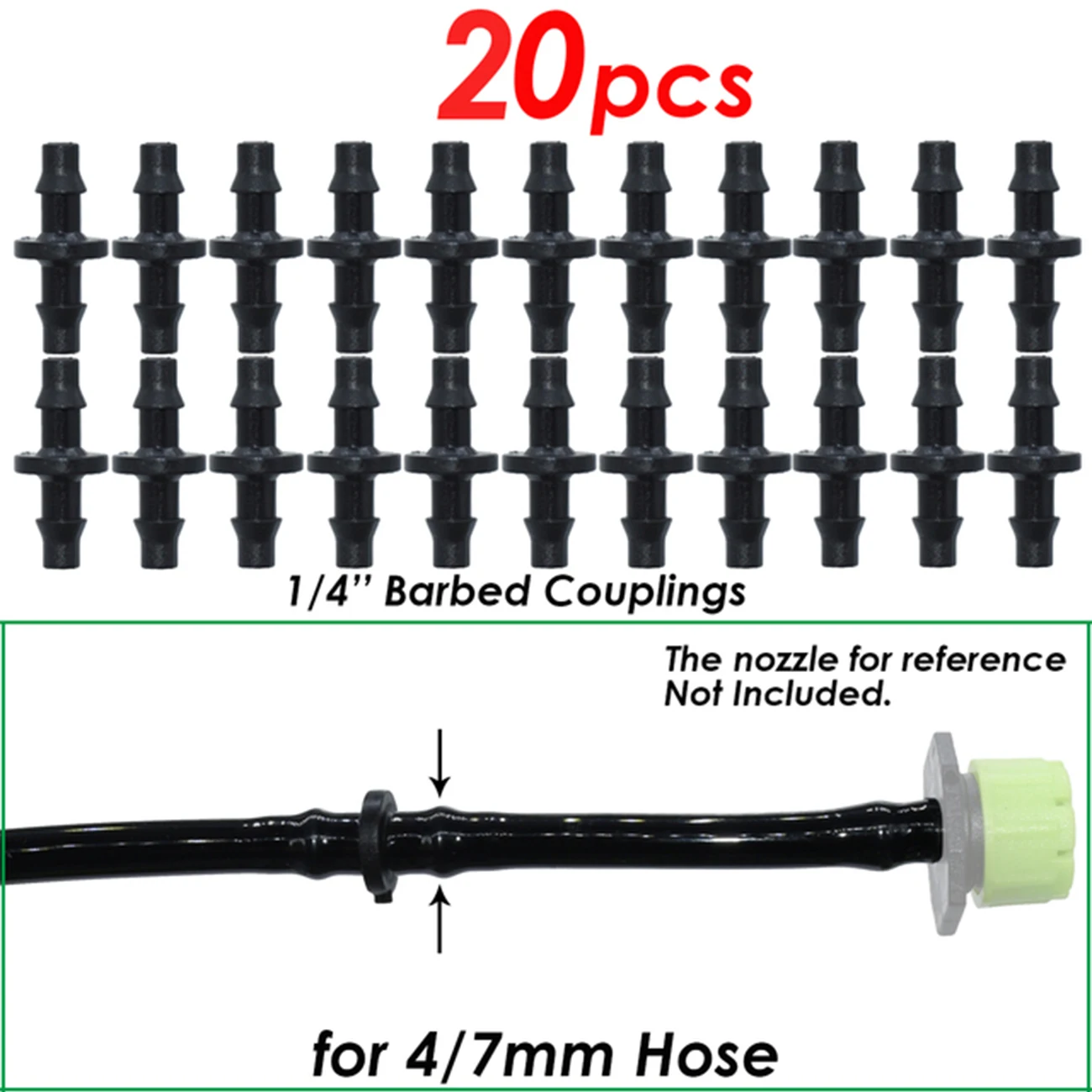 100pcs 1/4 Inch Straight Barbed Double Way Joint Drip Hose Irrigation Connector 