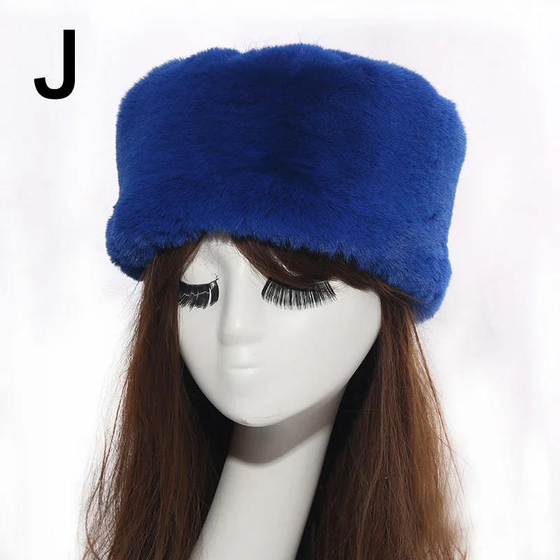 J Women Hats Lady Russian Tick Fluffy Imitation Fox Fur Hat Headband Winter Earwarmer Ski Hat Female Hats For Autumn winter - Цвет: J
