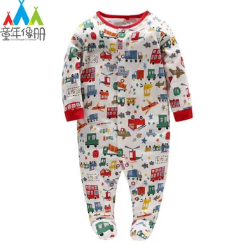 

Picturesque Childhood New Born Baby Boy Footies Cartoon Car Print Cottons Covered Button O-neck Babygrow Costume 1