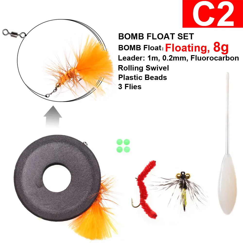 C2 Fishing Bombards поплавок для ловли нахлыстом бомба поплавок комбо набор для морской форели Радуга форель рыбалка с спиннингом/катушка - Цвет: C2
