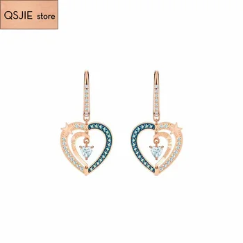 

QSJIE High quality SWA heart shape Symbol Pendant fashion simple modern romantic women's Earrings Charming fashion jewelry