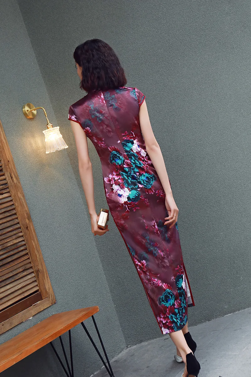 Женское китайское вечернее платье Cheongsam, винтажное женское платье в китайском стиле, длинное платье Qipao, элегантное тонкое платье, Vestidos