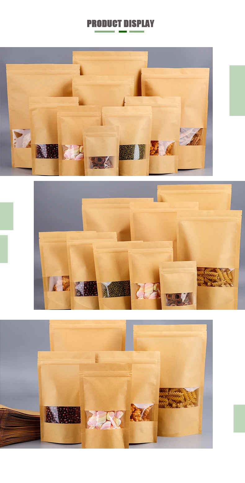 Custom Logo Craft Paper Stand Up Zipper Bags With Window Nuts Candy Fried Kraft Paper Packaging Pouch 3 Hbbfd37e13ca84c8090765223325fb0f1k