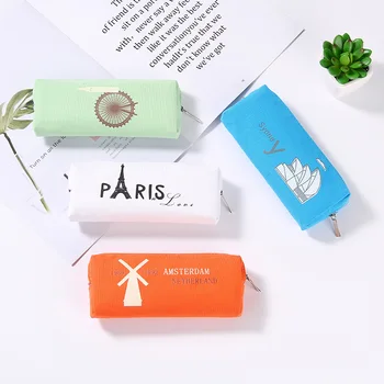 

12 pc/lot New canvas tower Pencil bag / creative students in large capacity pen bag/stationery/Cosmetics storage bag