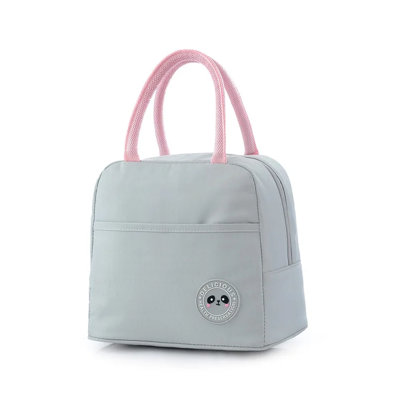 Light Grey Pink Одноцветные водонепроницаемые нейлоновые Переносные сумки на молнии для ланча, Женская Студенческая коробка для завтрака, Термосумка для офиса, школы, пикника, сумка-холодильник, Bolso - Цвет: Light Grey Pink