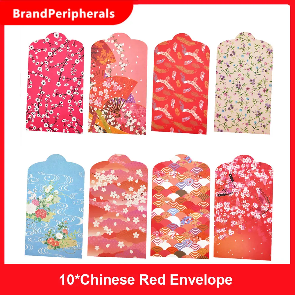 Sobres Rojos chinos Lai See Hong Bao, año nuevo del ganado, bolsas de la suerte, paquetes de dinero, 10 Uds.