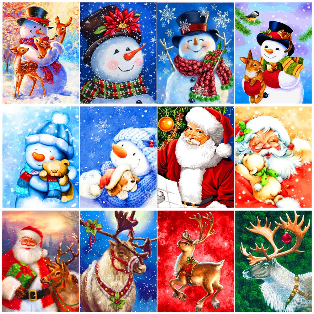 Рождественский подарок круглая Алмазная 5D картина с Санта-Клаусом снеговиком