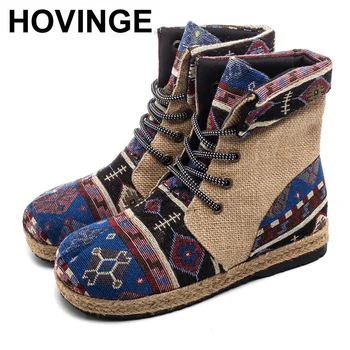 

HOVINGEHarajuku women's embroidery cotton short ankle boots with comfortable flat laces espadrilles for womenE001
