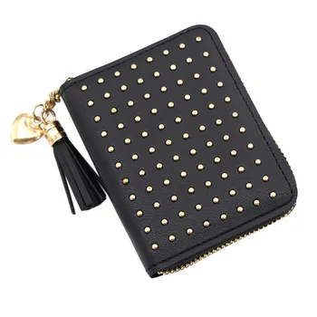 

2019 Maison Fabre Wallets NewFashion Trend Solid Color Short Tassel Rivet Dark Leather Card Holder Wallet Dropshipping Big Sale