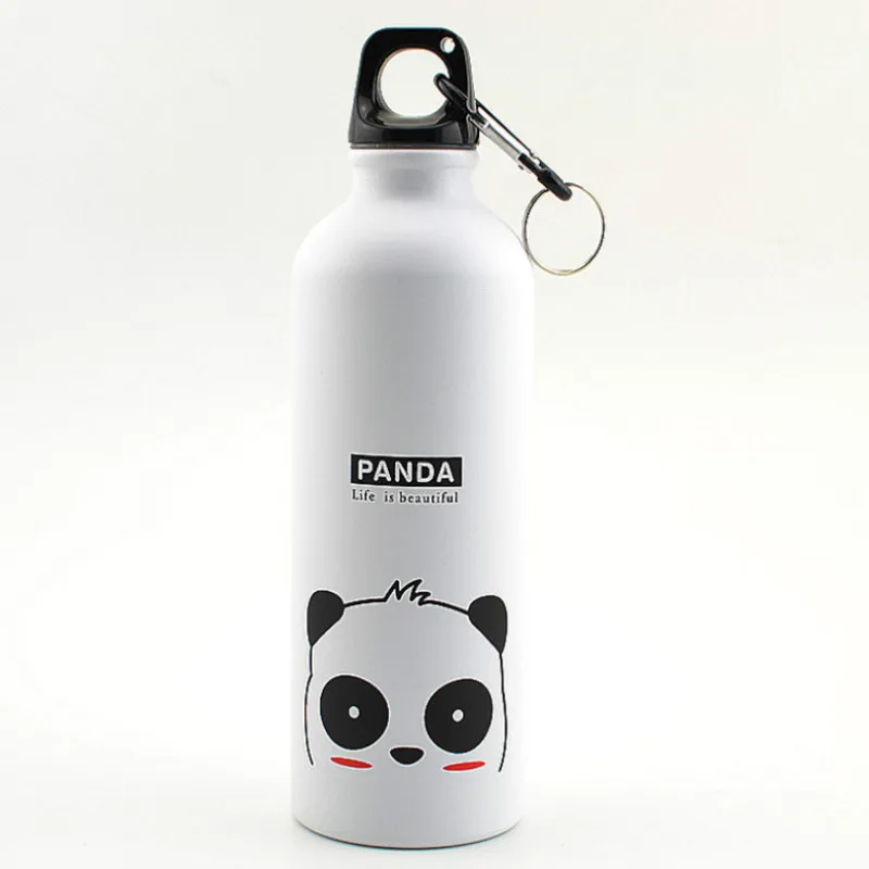 500 мл Велосипедный спорт на открытом воздухе моя бутылка для воды 304 из нержавеющей стали милый животный узор портативный альпинистский чайник с пряжкой - Цвет: White panda