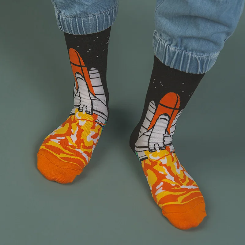 Unisex Painting Style Astronaut man Socks Cotton Harajuku Colorful Full Socks Women Space Streetwear 1 Pair Size 38-46