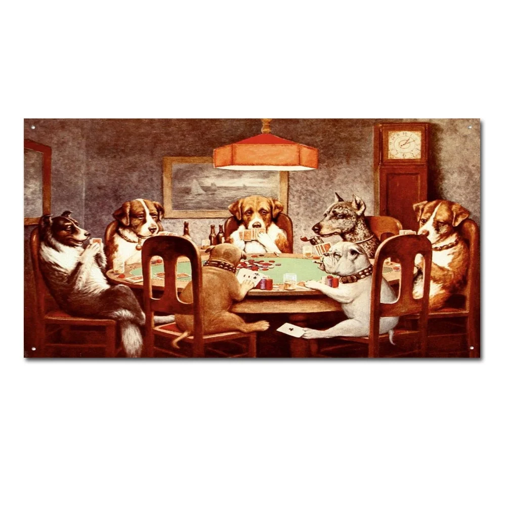 Funny Dogs Playing Poker Pets Vintage Retro Tin Sign Metal Sign 