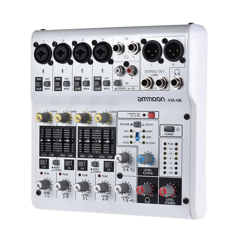 AM-6R Профессиональный 8-канальный Миксер с DSP эффектом реверберации MP3-плеер USB 48 в