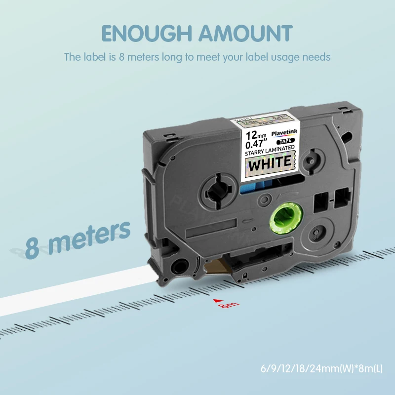 Plavetink TZe-231L1 라미네이트 다채로운 반짝이 스파클링 레이저 라벨 테이프, 브라더 라벨 메이커 PT-D210 호환 가능, 12mm