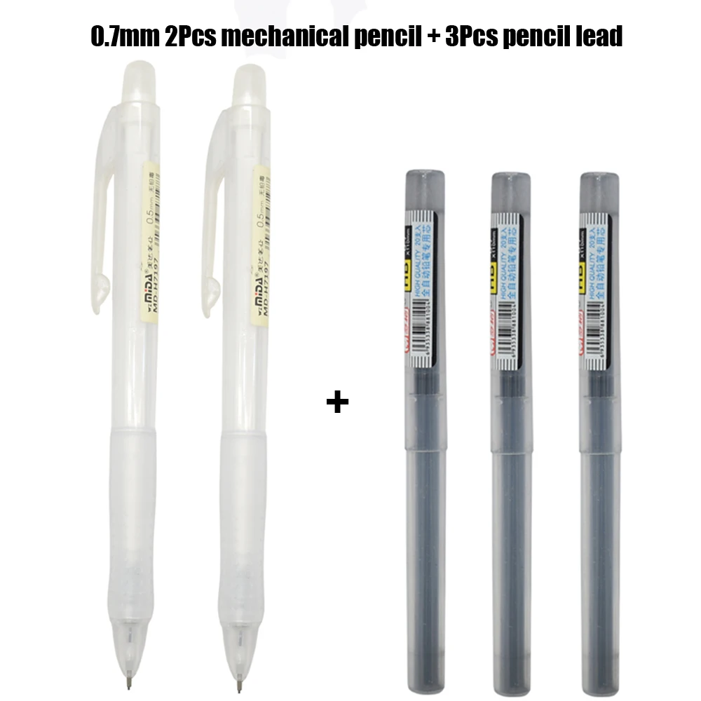 2+3Pcs Transparent 0.5mm 0.7mm Automatic Mechanical Pencil Student Sketch Writing Pencil School Office Supplies Stationery 3pcs chinese calligraphy brush set water storage paint brush pen automatic suction ink goat s hair wolf hair writing brush