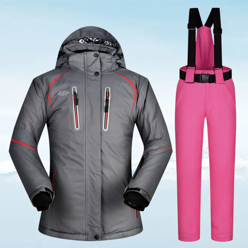 Зимний лыжный костюм женская брендовая лыжная куртка и брюки супер теплая Высококачественная ветрозащитная Водонепроницаемая теплая одежда для катания на лыжах и сноуборде - Цвет: NV HUI PINK