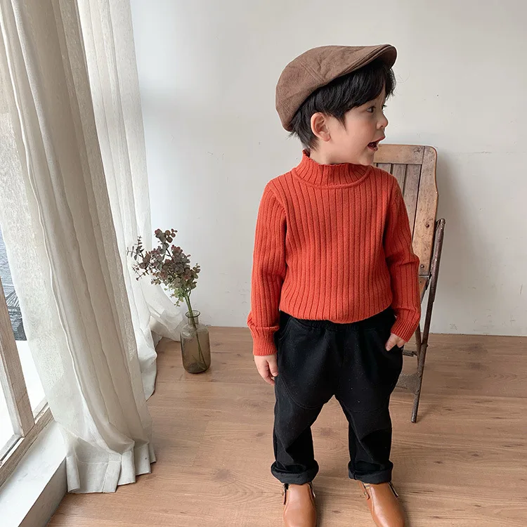 Детские свитера для детей 1-7 лет; Модный корейский свитер для девочек; пуловер с высоким воротником; Одежда для мальчиков; осенние вязаные свитера высокого качества