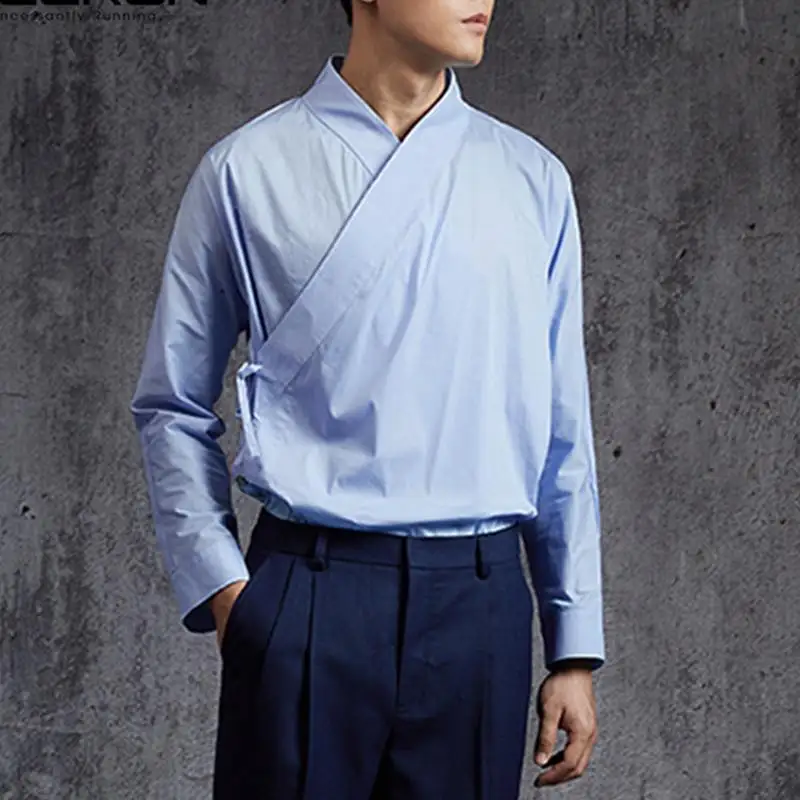 Chinese Style Men Shirt Solid Color Retro Hanfu Long Sleeve Vintage Lace Up 2020 Stand Collar Elegant Mens Shirts Camisa INCERUN Chinese Style Men Shirt Solid Color Retro Hanfu Long Sleeve Vintage Lace Up 2020 Stand Collar Elegant Mens Shirts Camisa INCERUN