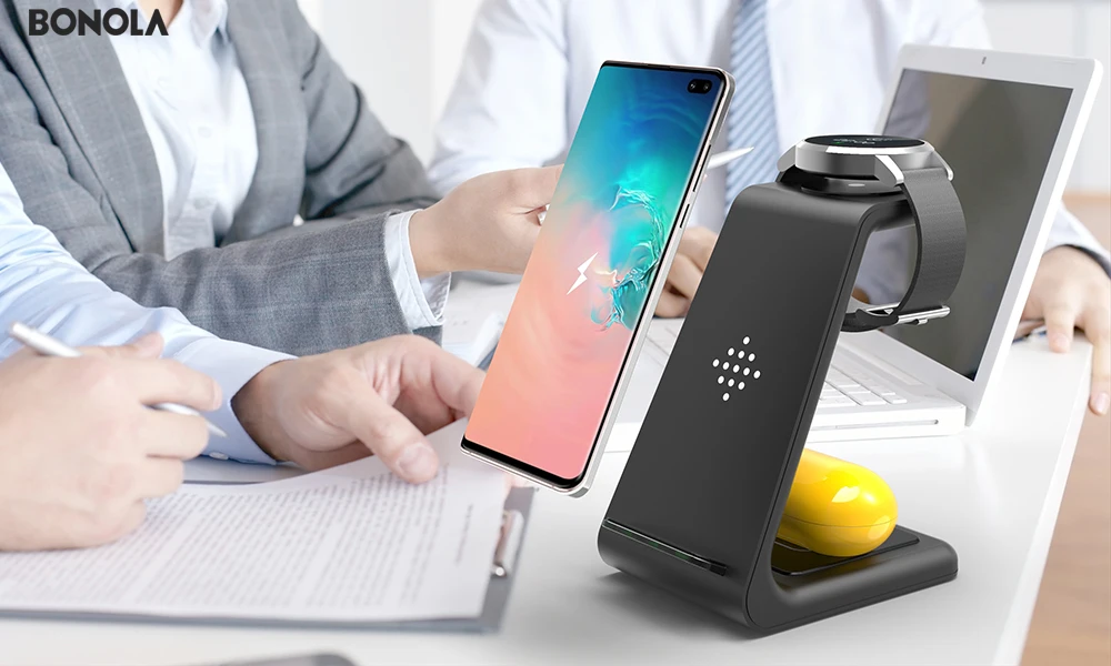 Bonola 3 в 1 беспроводная зарядная станция для samsung Galaxy Watch/Buds/S10/S9 Быстрое беспроводное зарядное устройство Qi для samsung Note10/Note9/S8