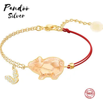 

Fashion Charm Pure 925 Silver Original 1:1 Copy, The Birth Year Gold Pig Exquisite Wild Bracelet Female Luxury Jewelry Gifts