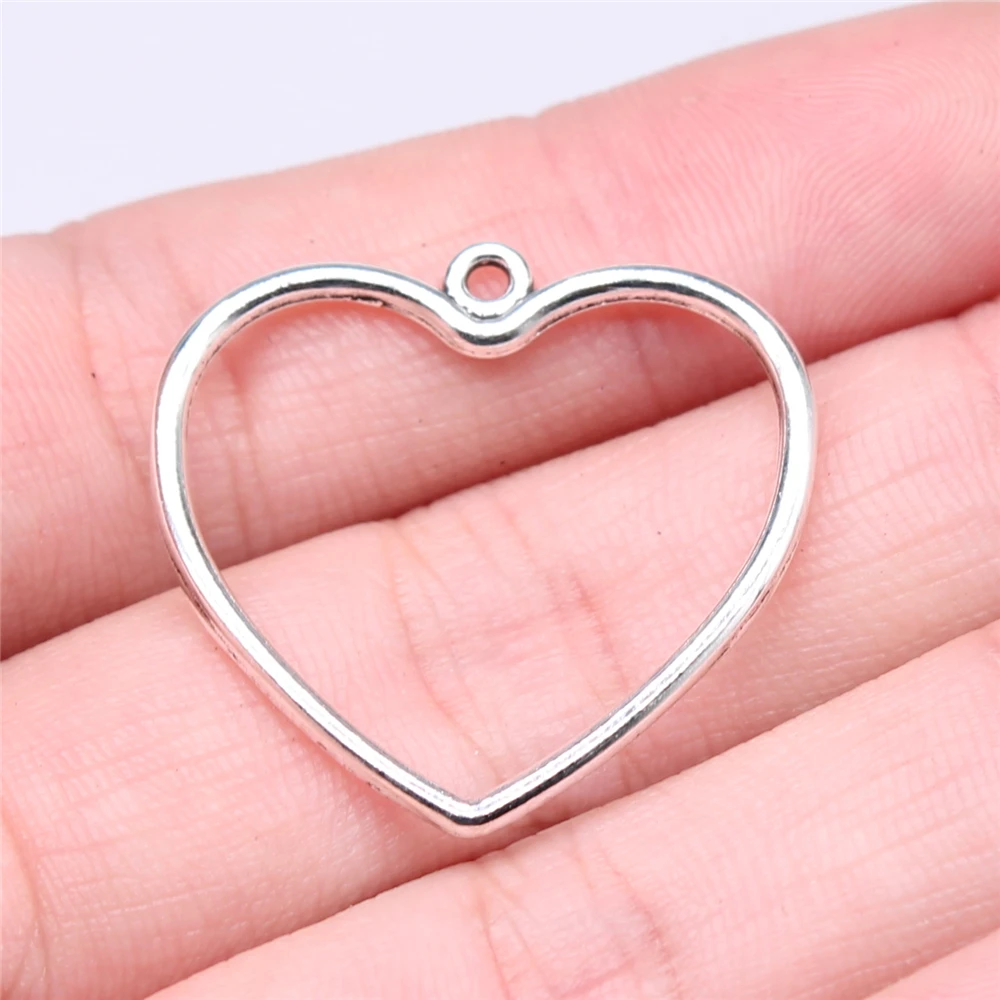 20pcs 30x28mm Hollow Heart Charms For Jewelry Making Antique Silver