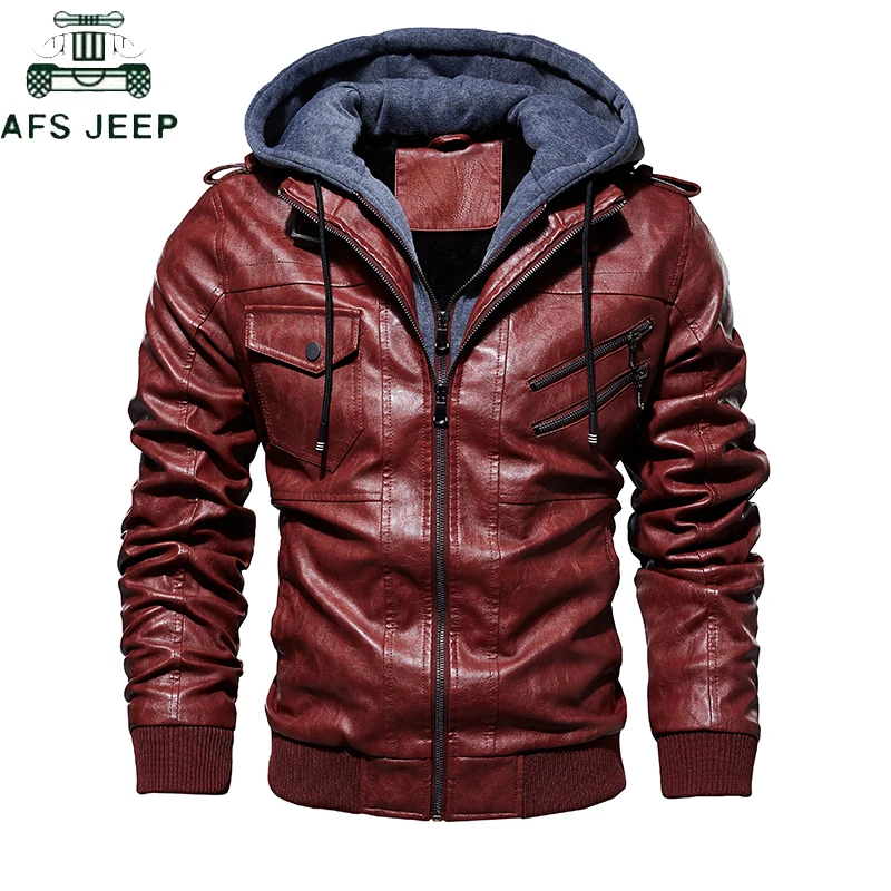 Billige Military Kapuzen Oblique Zipper Motorrad Leder Jacke Männer 2019 Retro mode Herbst Winter Leder Jacken Mantel hombre M 4XL