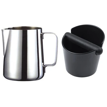 

1 Pcs Milk Jug Milk Pitcher Stainless Steel Milk Bowls & 1 Pcs Espresso Slag Knocking Non-Slip Base Gift