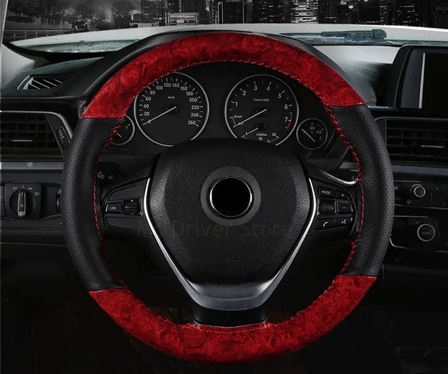 Hole Leatherwine red Чехол рулевого колеса автомобиля Универсальный 38 см для fiat Freemon grande punto marea palio panda uno - Название цвета: Hole Leatherwine red