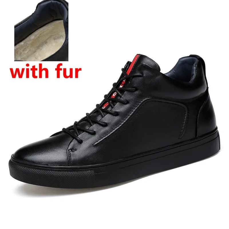 black with fur Повседневные мужские ботинки; кожаные ботинки; Мужская обувь из натуральной кожи; модная мужская обувь; Зимние ботильоны; мужские ботинки; Зимняя мужская обувь - Цвет: black with fur
