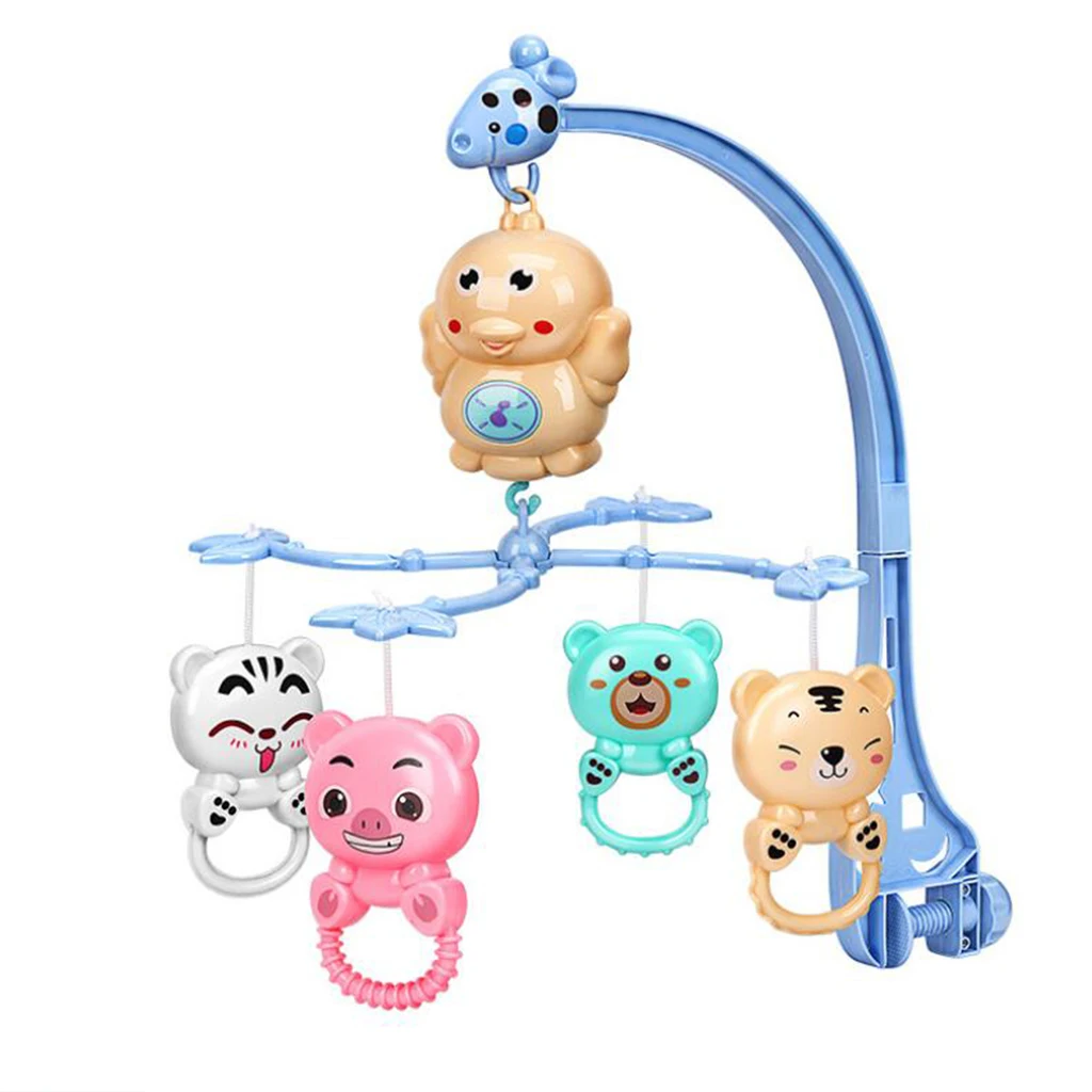 Blue Baby Crib Bell, Mobile Bed Musical Crib Bell Bedding Set Hand Grip Holder Flashing Hanging Rotating Rattles Toys for Infant Gift - Цвет: Blue