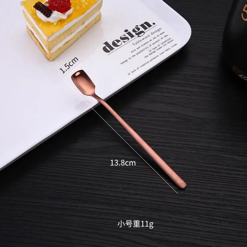 HobbyLane из нержавеющей стали квадратная головка длинная ручка смешивание, перемешивание льда чайная ложка для столовая посуда для бара - Цвет: Small rose gold