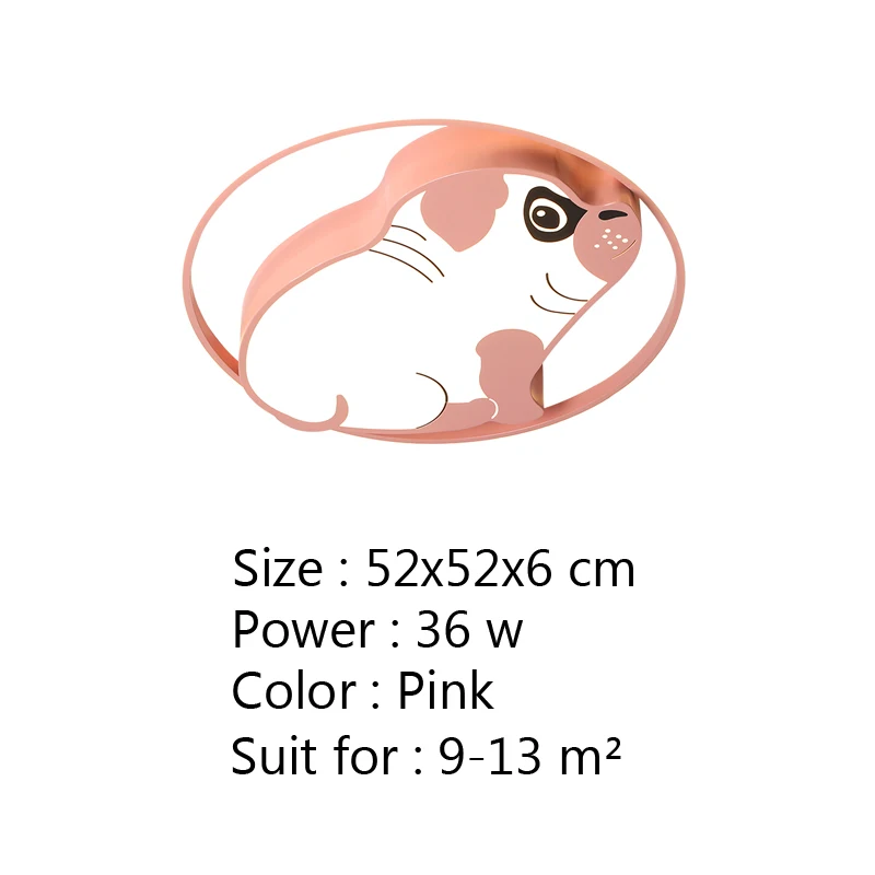 Светодиодный потолочный светильник, лампа для детской комнаты, креативное животное, милый мальчик, девочка, мультяшная лампа для детской спальни - Цвет корпуса: Pink  52x52x6cm 36w