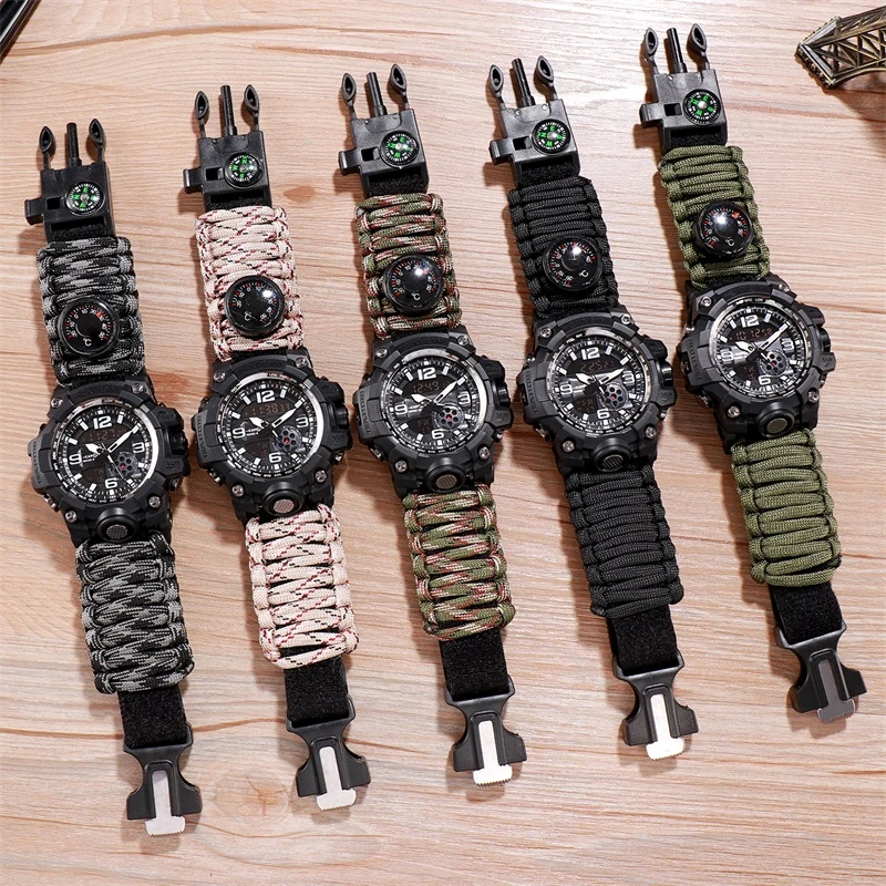 

Outdoor Adventure Watch Compass Lighter Watches Men Quartz Electronic Luminous Watch 5bar Waterproof Watch Nylon Upgrade Strap