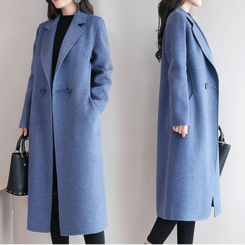 Шерстяное Женское пальто Abrigos Mujer Invierno повседневное черное шерстяное пальто с отложным воротником на пуговицах с длинным рукавом