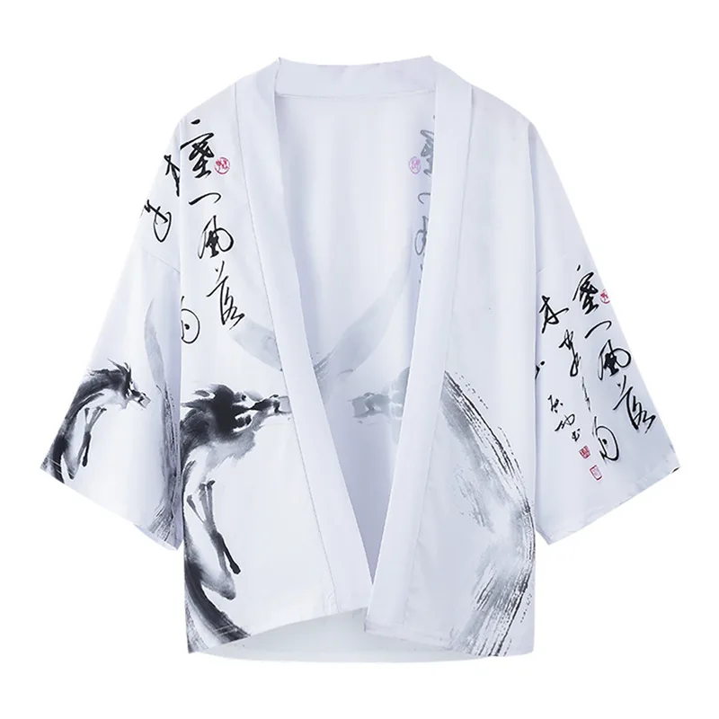 Весна лето Китайский рисунок тушью кимоно уличная одежда Haori мужской юката Самурай кимоно японский кимоно кардиган для мужчин