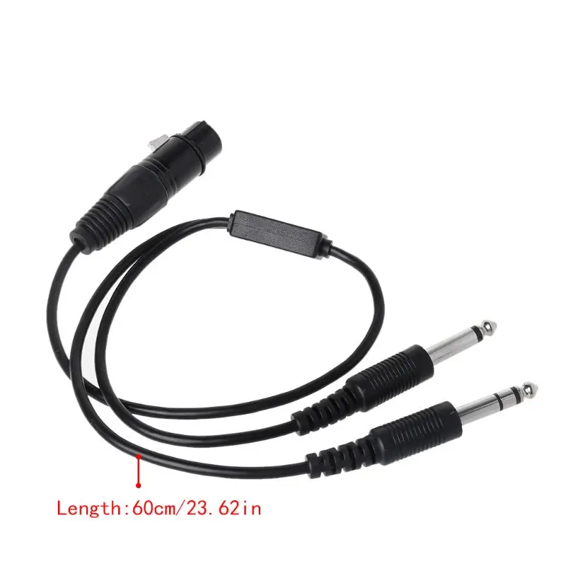 Black Aviation Headset for Airbus XLR to GA(Dual Plug) Pilot Headset Adapter
