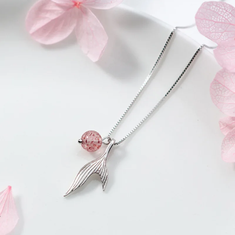 Серебряная подвеска в виде русалки рыбьего Кита Ожерелье S925 с розовым кристаллом