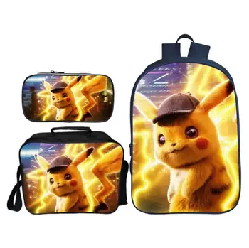 

3pcs/set Hot Cute Cartoon Printing Pikachu Children Backpacks Kids Baby School Bags Pokemon Girls Suit Schoolbag Boys Bookbag