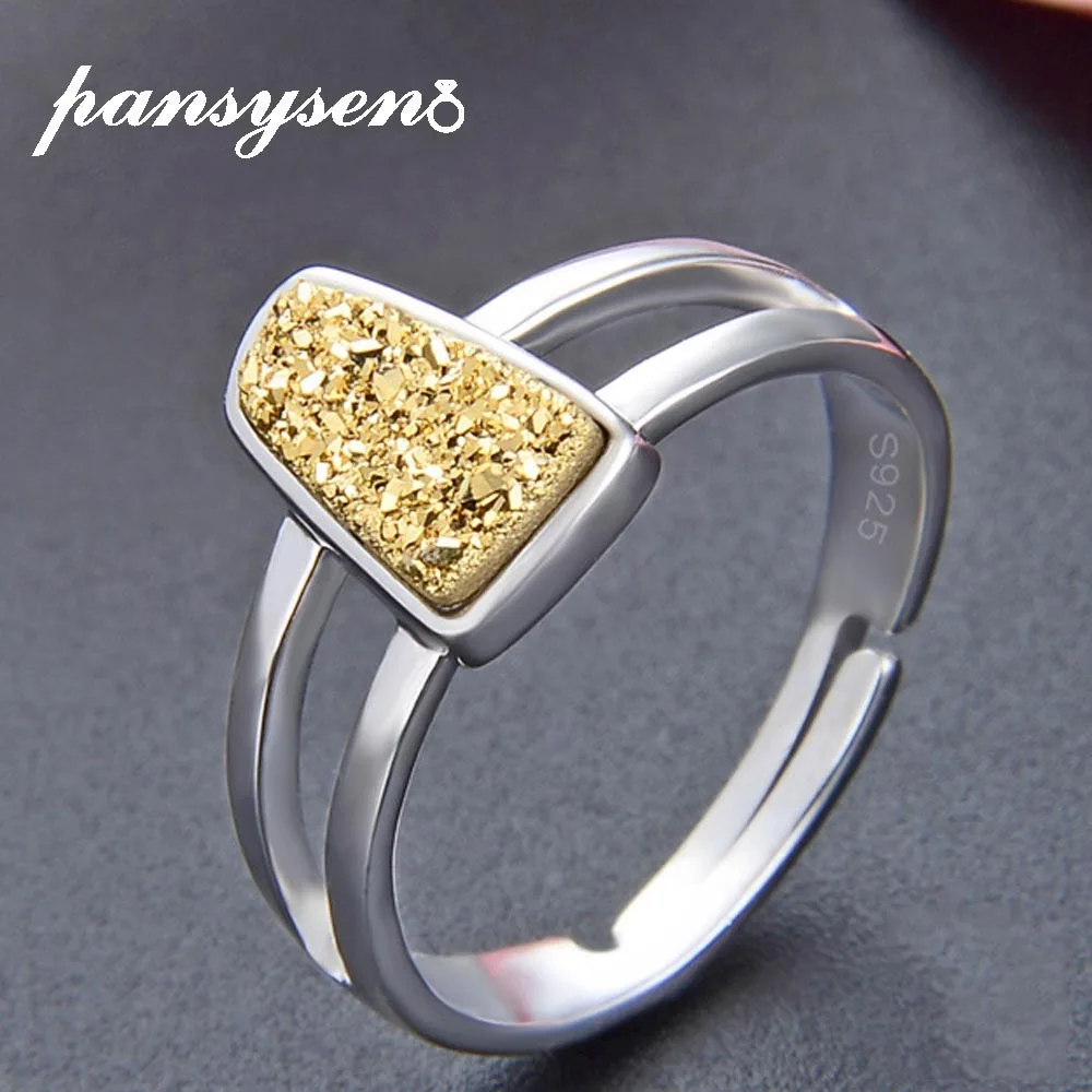 

PANSYSEN Top Brand 100% 925 Sterling Silver Adujustable Rings for women Yellow Gemstone Wedding Engagement Jewelry Ring Gifts