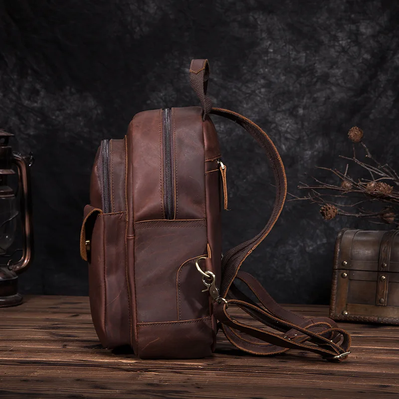 Mochila Hombre непромокаемый рюкзак Antirobo в винтажном стиле Cuero Lujo Marron Crazy Horse из натуральной кожи, рюкзак для путешествий, мужская кожаная сумка для ноутбука