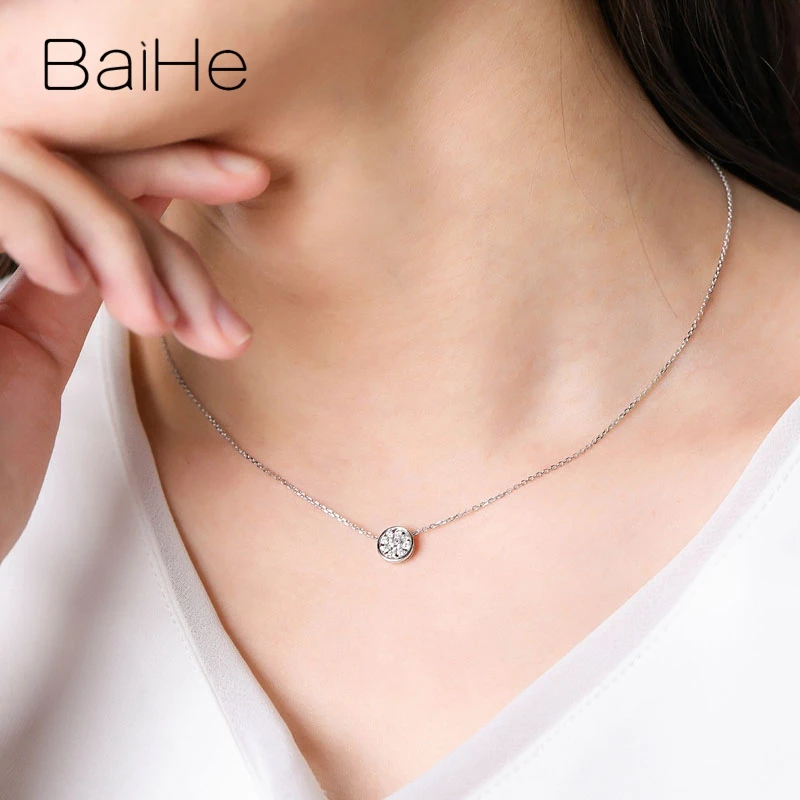 BAIHE, 18 карат, белое золото, 0.33ct, круглая огранка, натуральные бриллианты, ювелирное изделие для женщин, Трендовое, для помолвки, свадьбы, хорошее ювелирное изделие, подарок, ожерелья