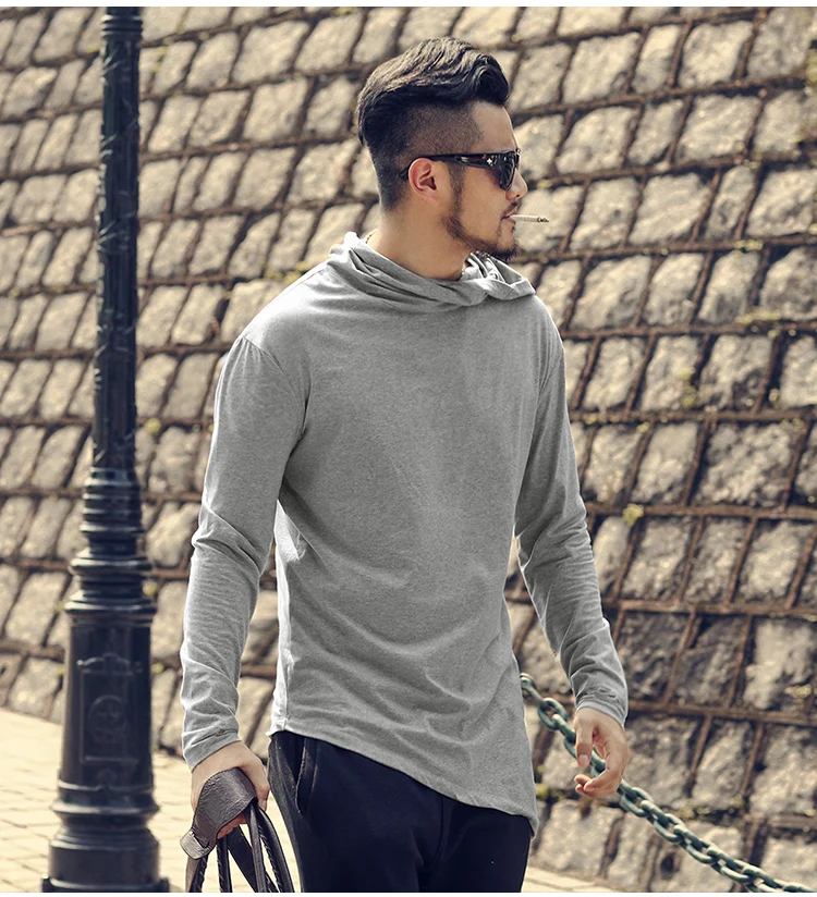 Мужская футболка брендовая мужская одежда футболки с капюшоном однотонные повседневные мужские футболки с длинным рукавом модные хип хоп Уличная Harajuku